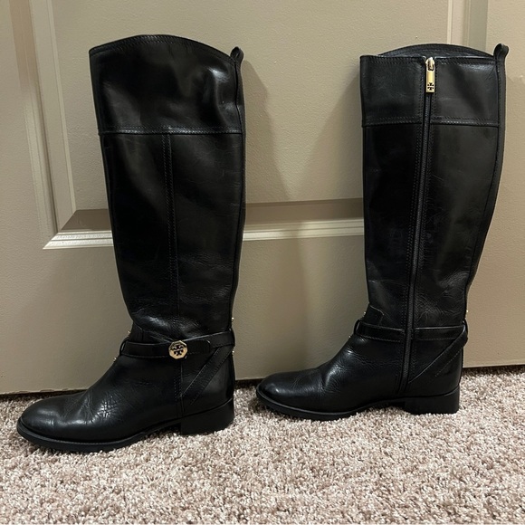 Tory Burch Equestrian Boots Black Leather 6M - Picture 3 of 10